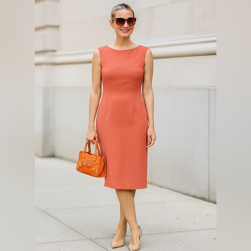 Adrianna Papell 100% Silk Coral Pink Sleeveless Sheath Dress Size 8